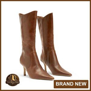 Pointed Toe High Heel Mid Calf Boots Side Zipper Winter Dress Shoes